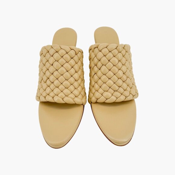 Bottega Veneta Curve Mule Sandals EU 40 US 10 Beige Woven Leather High Heel - Picture 3 of 13